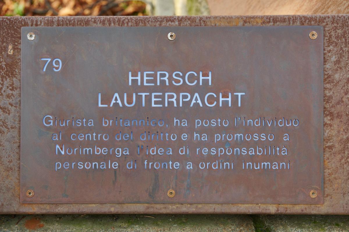 Plaque dedicated to Sir Hersch Lauterpacht in the Garden of the Righteous in Milan